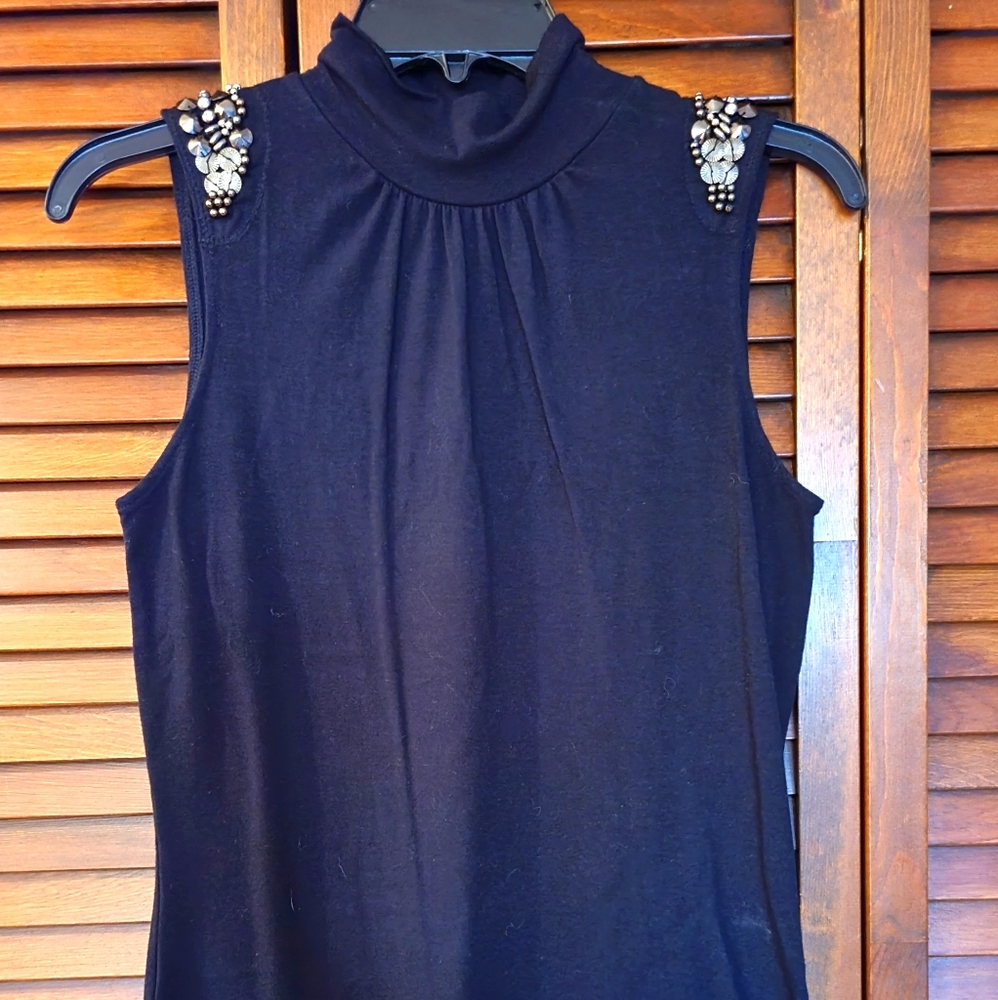 Express medium black bejeweled turtleneck tank